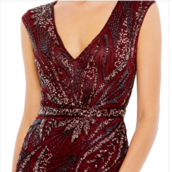 MAC DUGGAL 5227 BEADED CAP SLEEVE THIGH SLIT WINE/BURGUNDY GOWN sz 4 - Picture 3 of 6